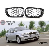 Bmw E46 Ön Panjur Seti Böbrek Diamond Dizayn Pianoblack-Krom 4 Kapı 2002-2005