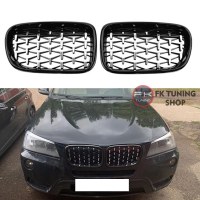 Bmw F25 F26 X3 X4 Ön Panjur Seti Böbrek Diamond Krom-Pianoblack 2014-2017
