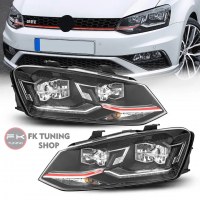 Volkswagen Polo 6 Gti Dizayn Ön Far Seti FULL LED (Kırmızı Şeritli) 2009-2017 6r 6c