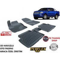 Ford Ranger T6 3D Havuzlu Oto Paspas Seti Perflex Marka 2011-2015