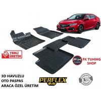 Honda Civic Fk7 Makyajlı 3D Havuzlu Oto Paspas Seti Perflex 2020 ve üz.