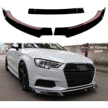 Audi A3 Ön Tampon Eki Kanatlı Lip 3 Parça (pianoblack-ithal plastik 2017-2019