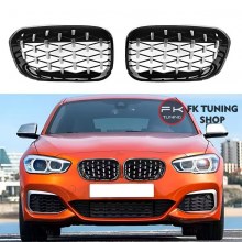Bmw F20 F21 LCİ Ön Panjur Seti Böbrek Diamond Dizayn Pianoblack-Krom 1 Serisi 2015-2018