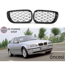 Bmw E46 Ön Panjur Seti Böbrek Diamond Dizayn Pianoblack-Krom 4 Kapı 2002-2005
