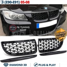 Bmw E90 E91 Ön Panjur Seti Böbrek Diamond Dizayn Full Pianoblack 2005-2008