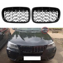 Bmw F25 F26 X3 X4 Ön Panjur Seti Böbrek Diamond Krom-Pianoblack 2014-2017