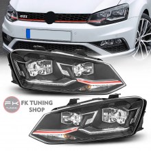 Volkswagen Polo 6 Gti Dizayn Ön Far Seti FULL LED (Kırmızı Şeritli) 2009-2017 6r 6c