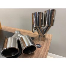 BMW EGZOZ UCU ÇİFT ÇIKIŞ KROM 90mm Açılı (2 adet