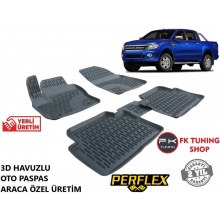 Ford Ranger T6 3D Havuzlu Oto Paspas Seti Perflex Marka 2011-2015