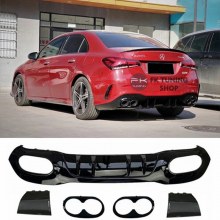 Mercedes W177 Arka Difüzör + Egzoz Ucu Sedan A Serisi 2019 ve üzeri Siyah Egzoz