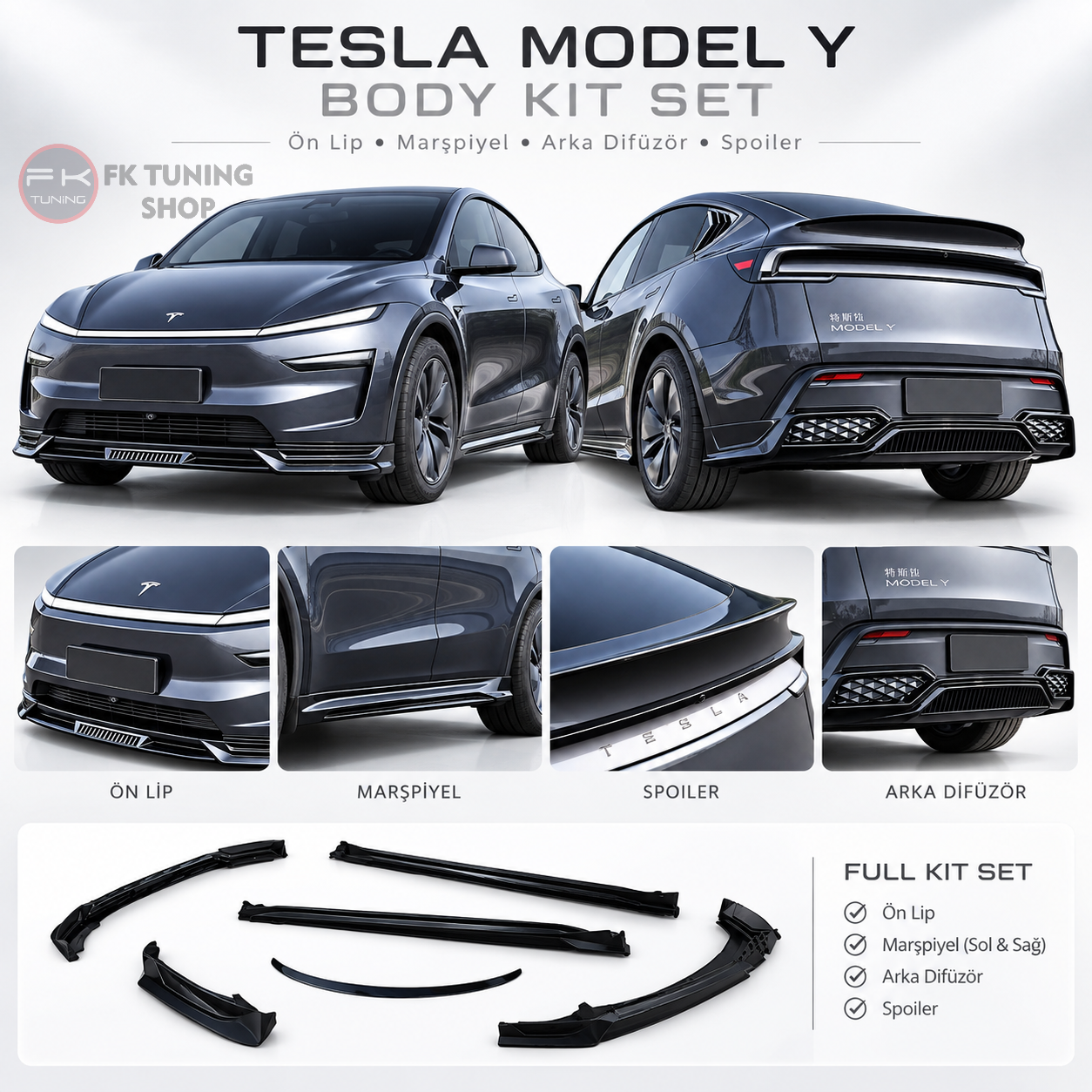 Tesla Model Y Juniper 2025+ Uyumlu Piano Black Body Kit Full Set