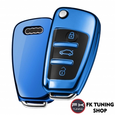 Audi Anahtar Kılıfı Silikon Parlak Mavi Renk