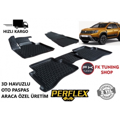 Dacia Duster 4x2 3D Havuzlu Oto Paspas Seti Perflex 2018 ve üzeri