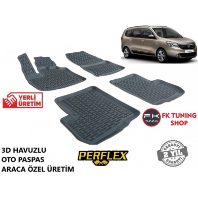 Dacia Lodgy 3D Havuzlu Oto Paspas Seti Perflex Marka 2013 ve Üzeri